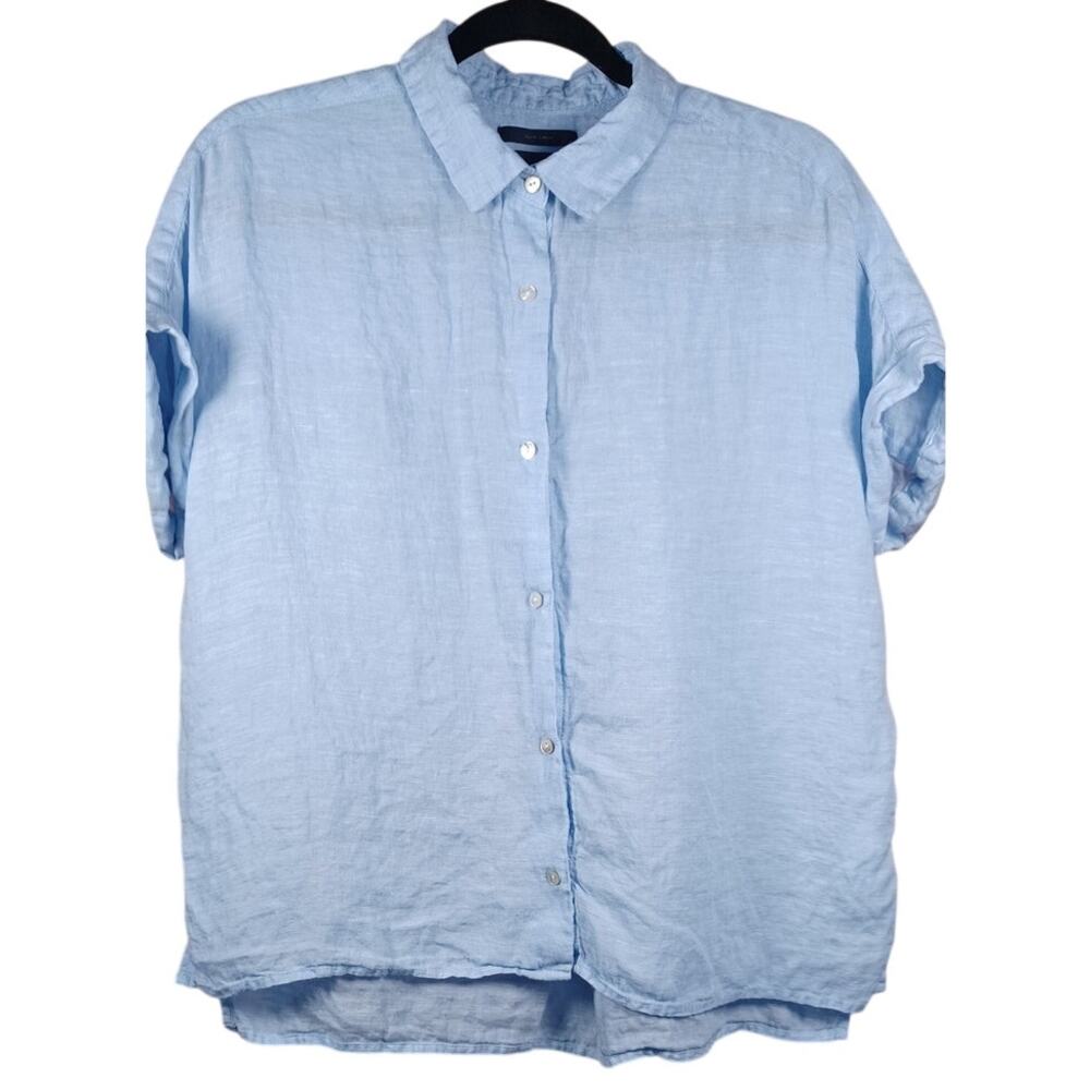 RACHEL Rachel Roy 100% Linen Boxy Button-Up Shirt Sky Blue Size Medium Beachy
